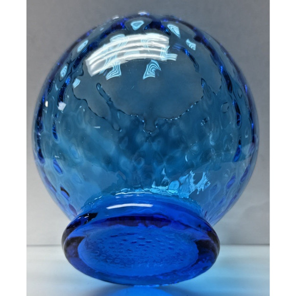 MCM Empoli Blue Diamond Optic Footed Vase Rose Bowl Blown Glass As Is - Picture 13 of 14